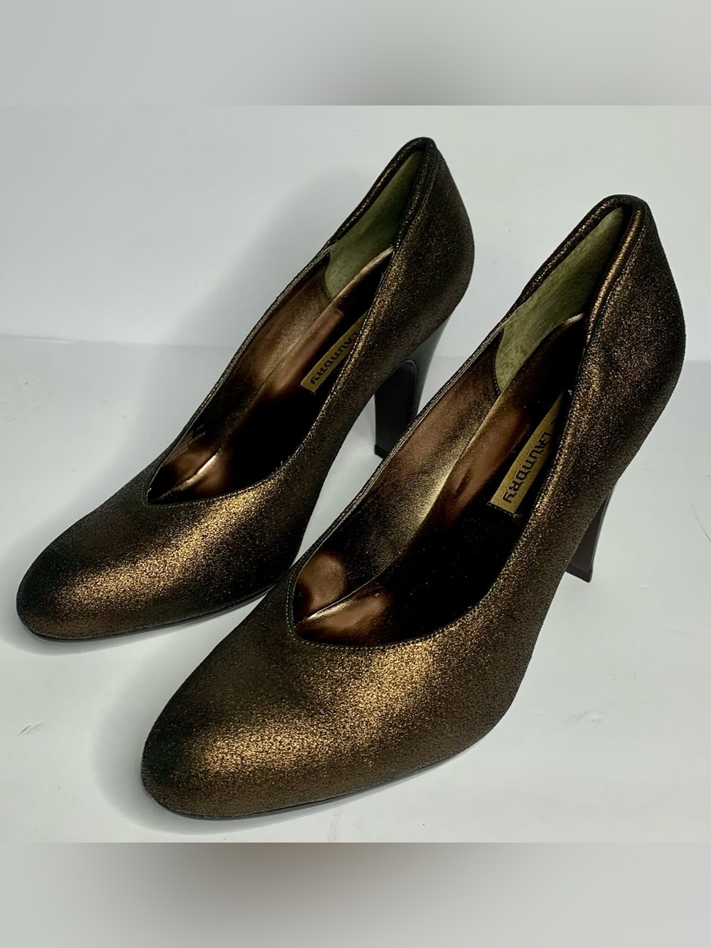 Chinese Laundry Bronze Metallic Block Heel Pumps